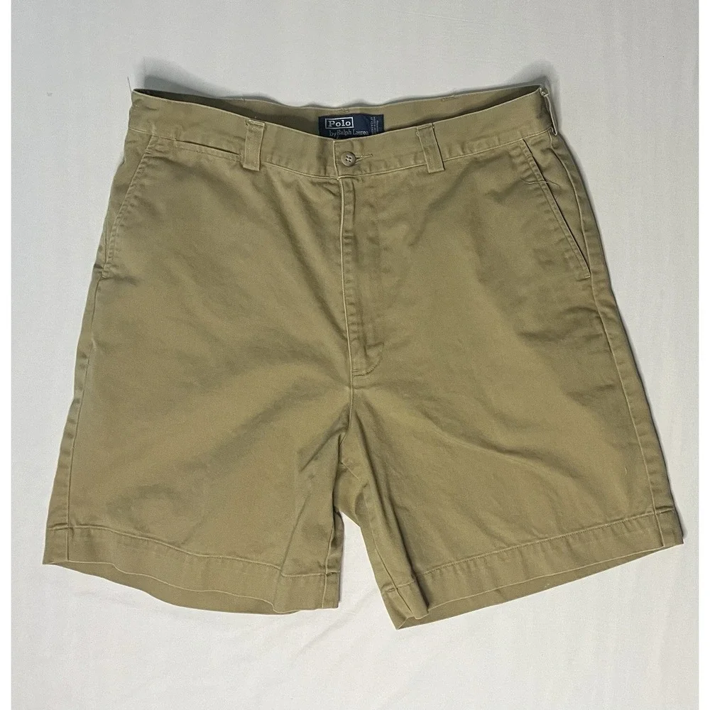 Vintage Polo Ralph Lauren Philip Chino Shorts Men's 36 Beige Flat Front Cotton
